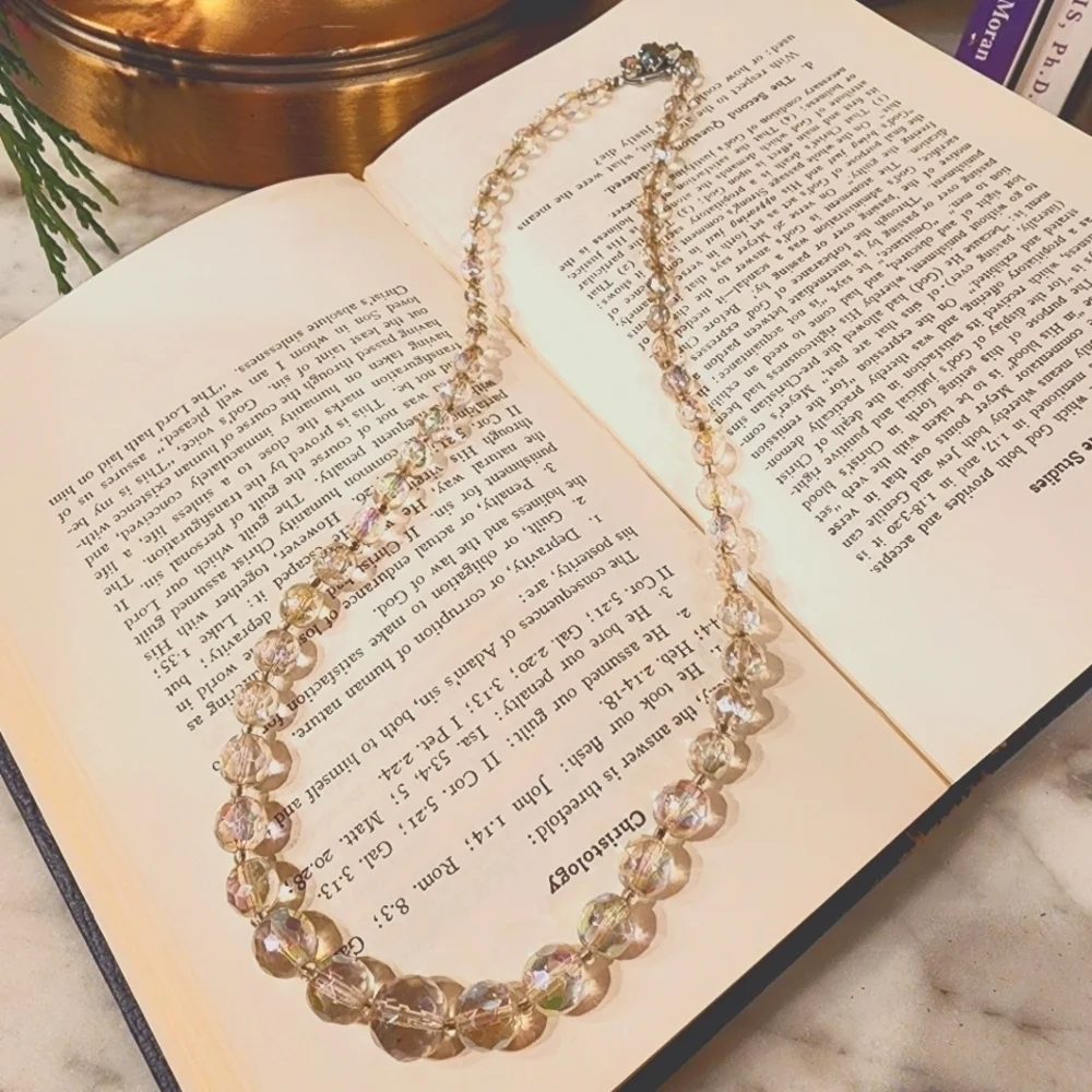 Vintage Fancy Aurora Borealis AB Crystal Bead Single Strand Necklace 20